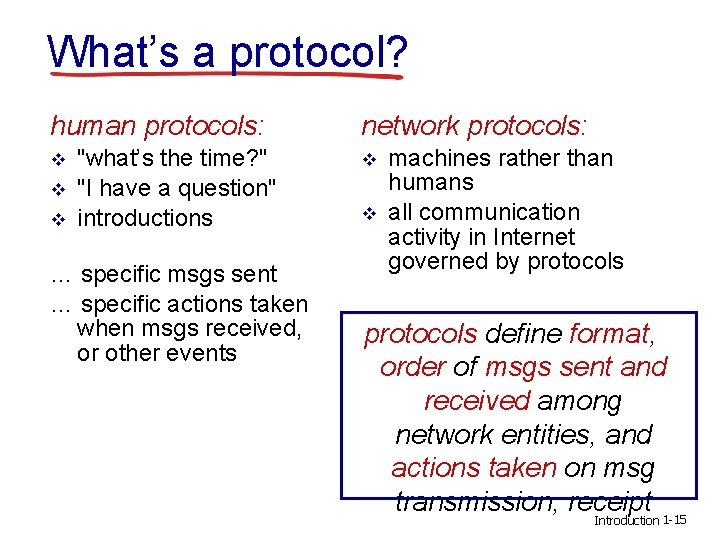 What’s a protocol? human protocols: v v v "what’s the time? " "I have