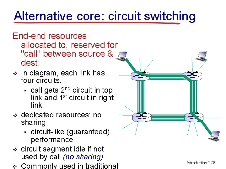 Alternative core: circuit switching End-end resources allocated to, reserved for "call" between source &
