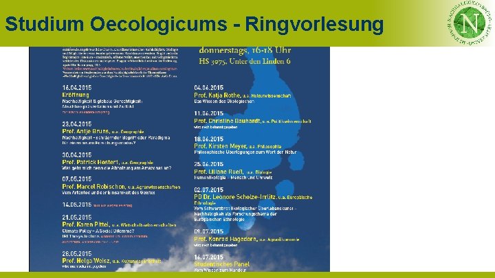 Studium Oecologicums - Ringvorlesung 