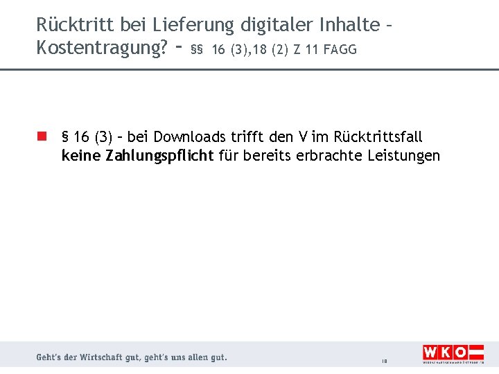Rücktritt bei Lieferung digitaler Inhalte – Kostentragung? - §§ 16 (3), 18 (2) Z