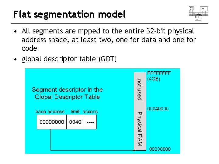Flat segmentation model • All segments are mpped to the entire 32 -bit physical