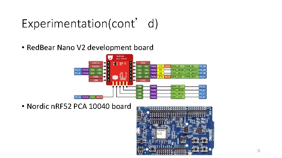 Experimentation(cont’d) • Red. Bear Nano V 2 development board • Nordic n. RF 52