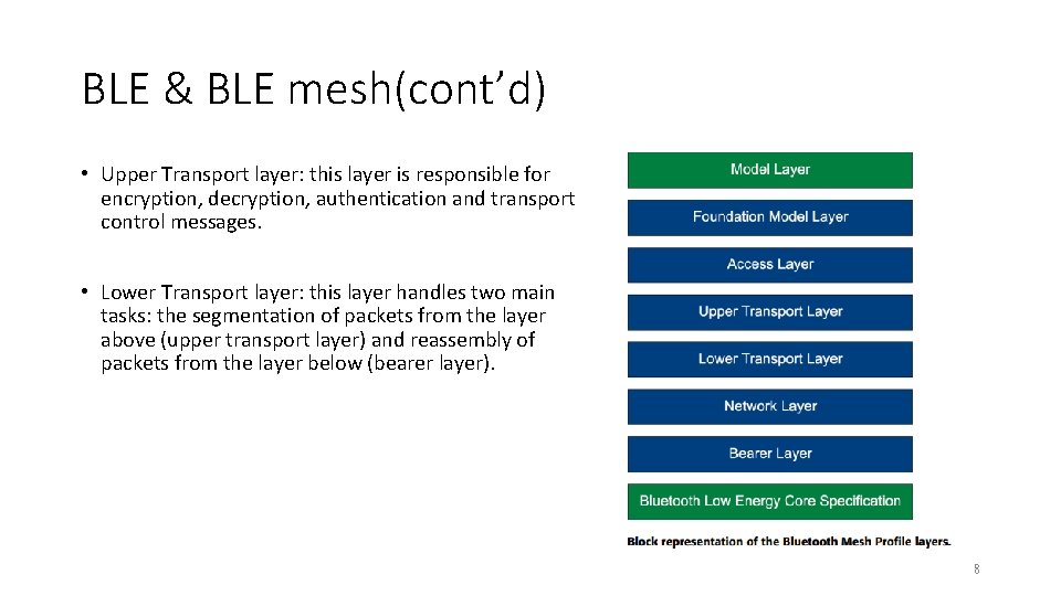 BLE & BLE mesh(cont’d) • Upper Transport layer: this layer is responsible for encryption,