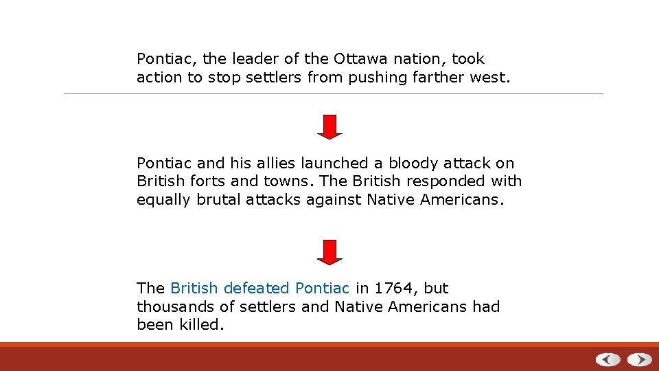 Pontiac, the leader of the Ottawa nation, took action to stop settlers from pushing