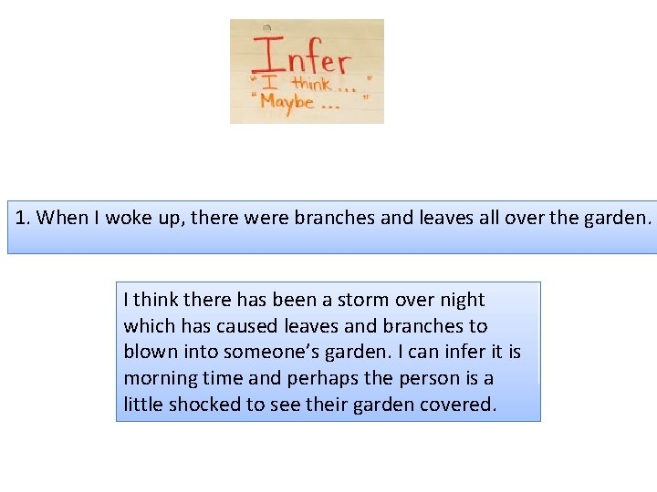 1. When I woke up, there were branches and leaves all over the garden.