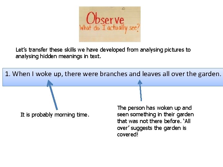 Let’s transfer these skills we have developed from analysing pictures to analysing hidden meanings