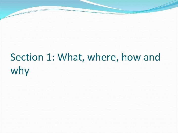 Section 1: What, where, how and why 