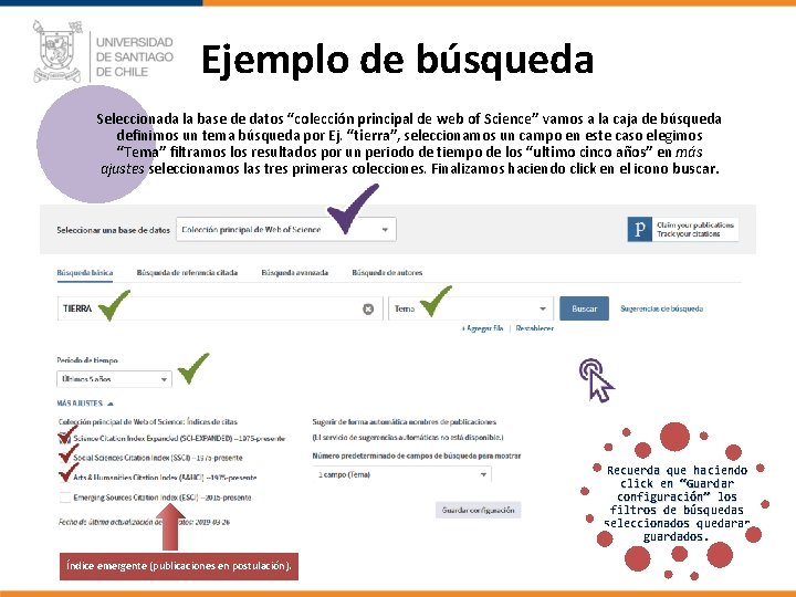 Ejemplo de búsqueda Seleccionada la base de datos “colección principal de web of Science”