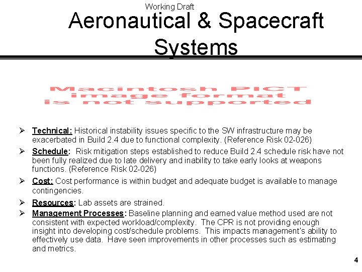Working Draft Aeronautical & Spacecraft Systems Ø Technical: Historical instability issues specific to the