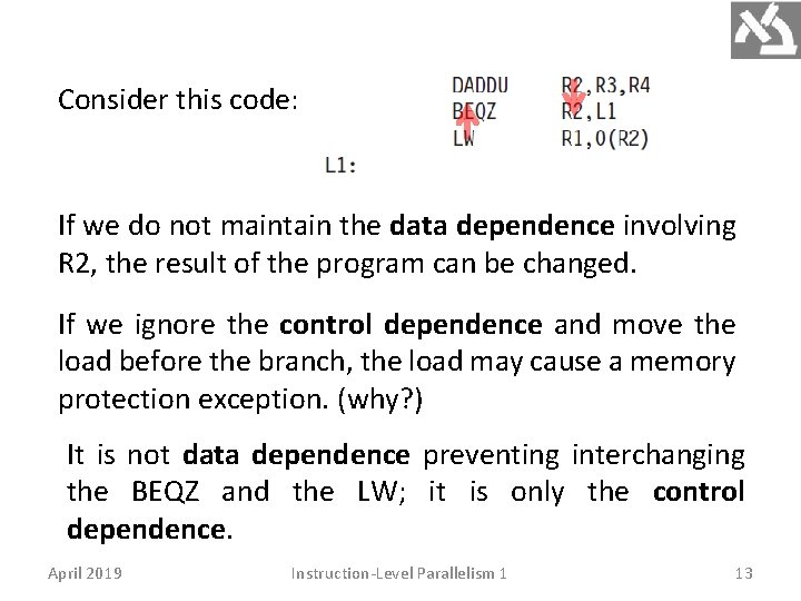 Consider this code: If we do not maintain the data dependence involving R 2,