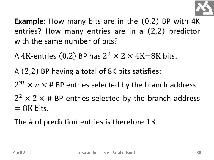 April 2019 Instruction-Level Parallelism 1 30 