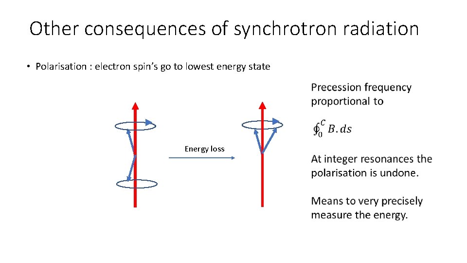 Other consequences of synchrotron radiation • Polarisation : electron spin’s go to lowest energy