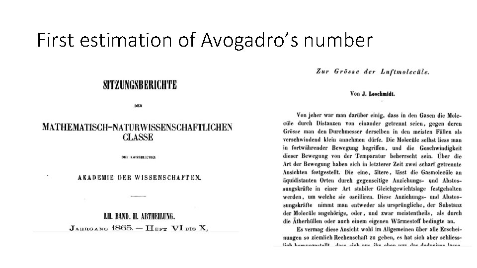 First estimation of Avogadro’s number 