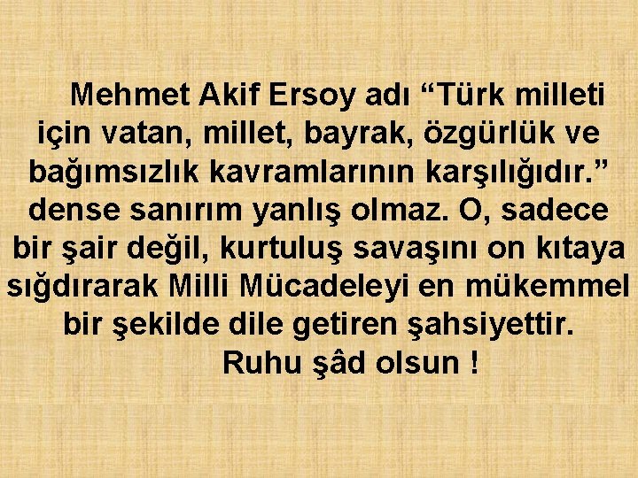 Mehmet Akif Ersoy adı “Türk milleti için vatan, millet, bayrak, özgürlük ve bağımsızlık kavramlarının