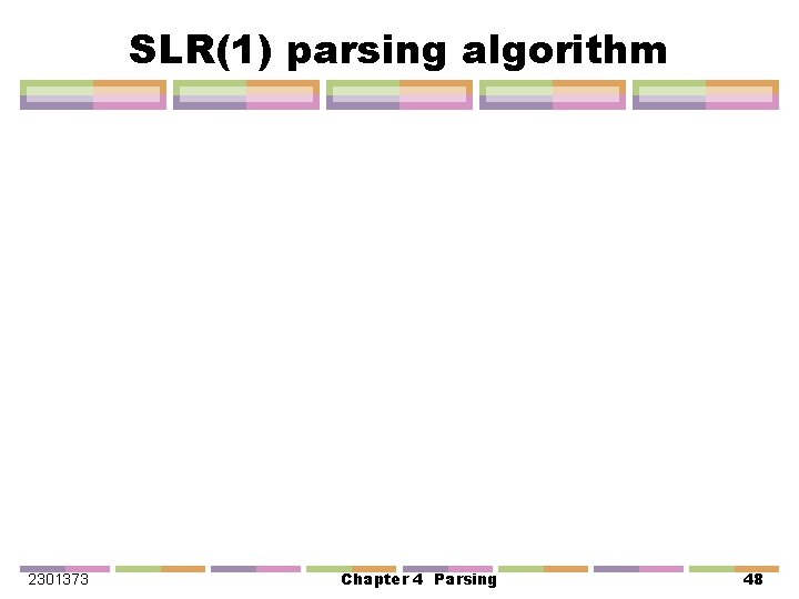 SLR(1) parsing algorithm 2301373 Chapter 4 Parsing 48 