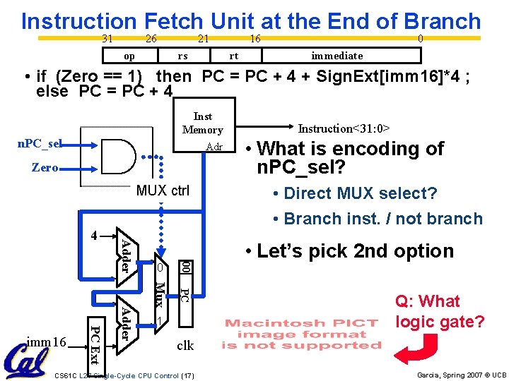 Instruction Fetch Unit at the End of Branch 31 26 op 21 rs 16
