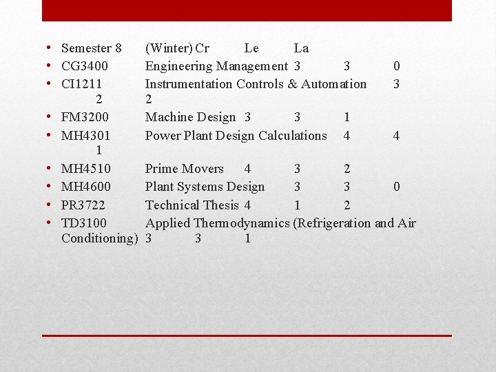  • Semester 8 • CG 3400 • CI 1211 2 • FM 3200