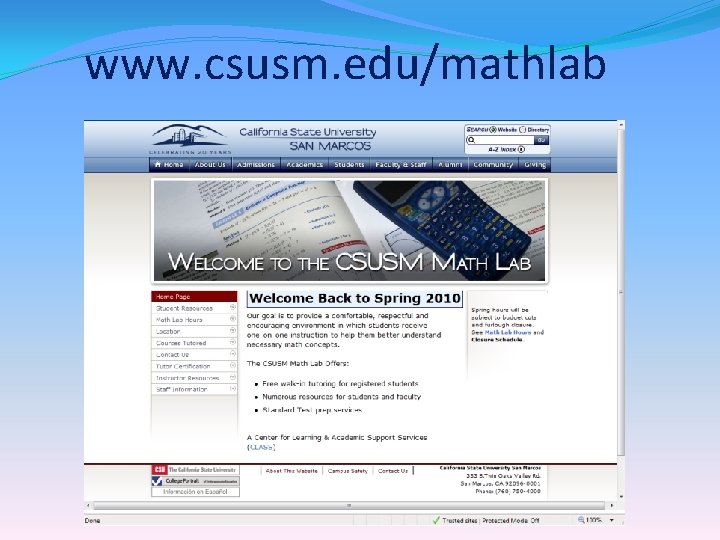 www. csusm. edu/mathlab 