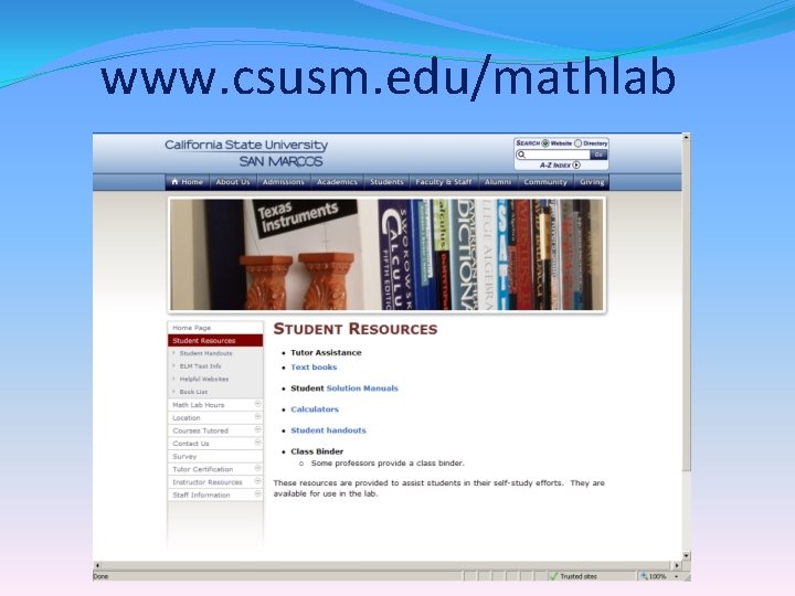 www. csusm. edu/mathlab 