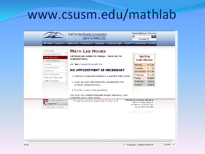 www. csusm. edu/mathlab 