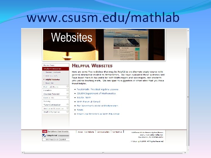 www. csusm. edu/mathlab 