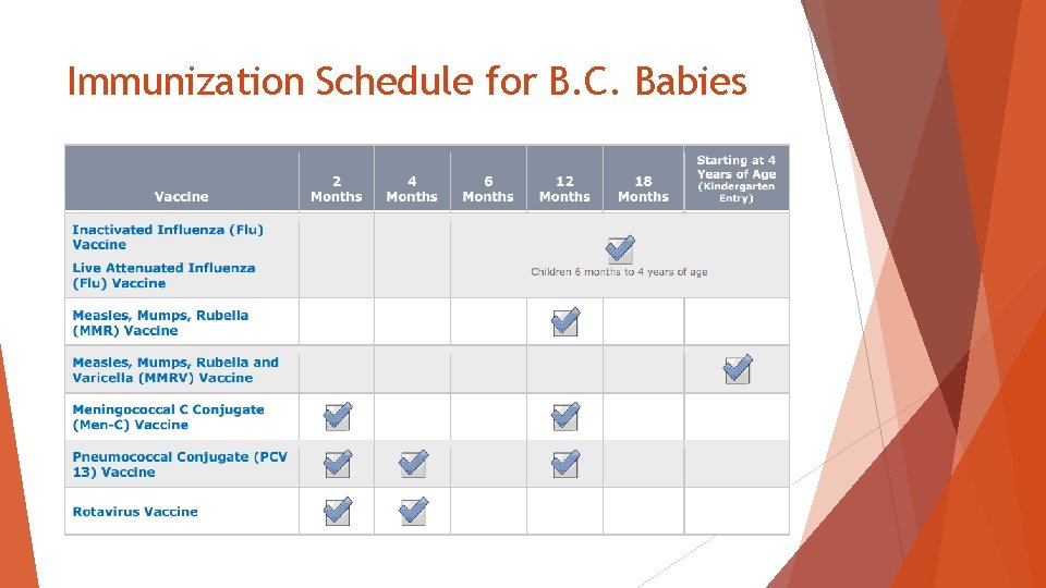Immunization Schedule for B. C. Babies 