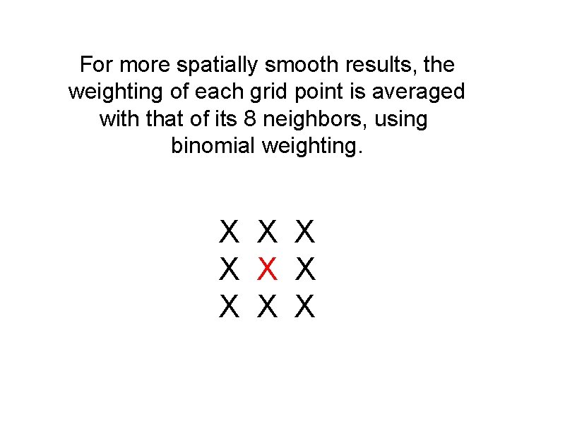 For more spatially smooth results, the weighting of each grid point is averaged with