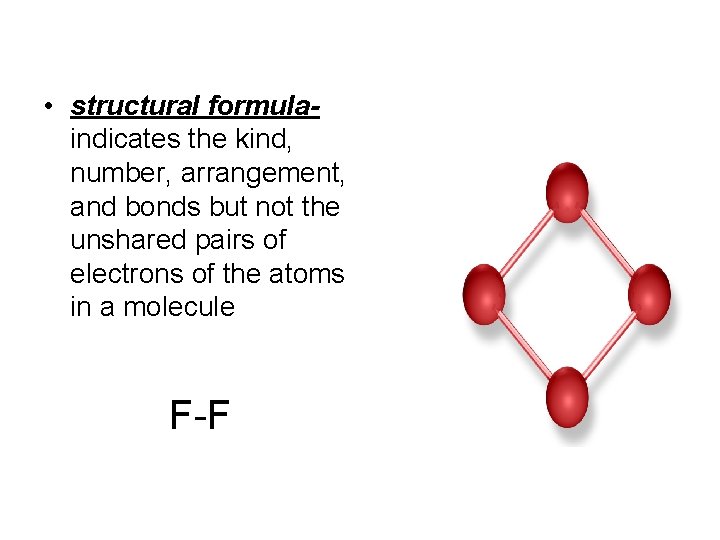  • structural formulaindicates the kind, number, arrangement, and bonds but not the unshared