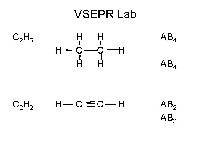 VSEPR Lab C 2 H 6 H C 2 H 2 H H C