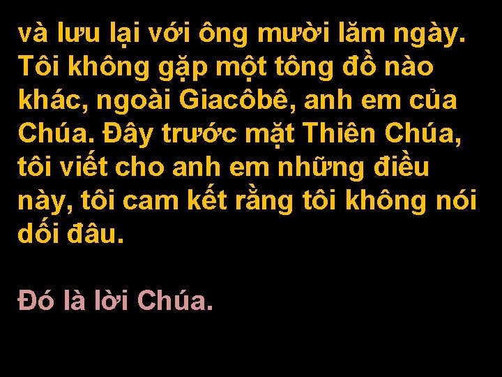 và lưu lại với ông mười lăm ngày. Tôi không gặp một tông đồ