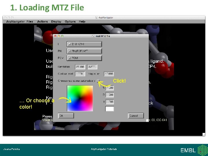 1. Loading MTZ File Click! … Or choose a color! Joana Pereira Arp. Navigator