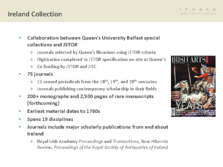 Ireland Collection • Collaboration between Queen’s University Belfast special collections and JSTOR » Journals