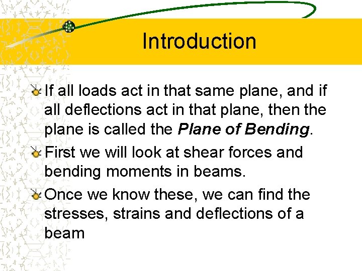 Introduction If all loads act in that same plane, and if all deflections act