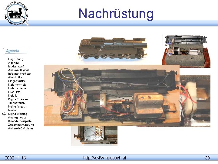 Nachrüstung Begrüßung Agenda Ist das war? Analog / Digital Informationsfluss Abschnitte Magnetartikel Datenformate Unterschiede