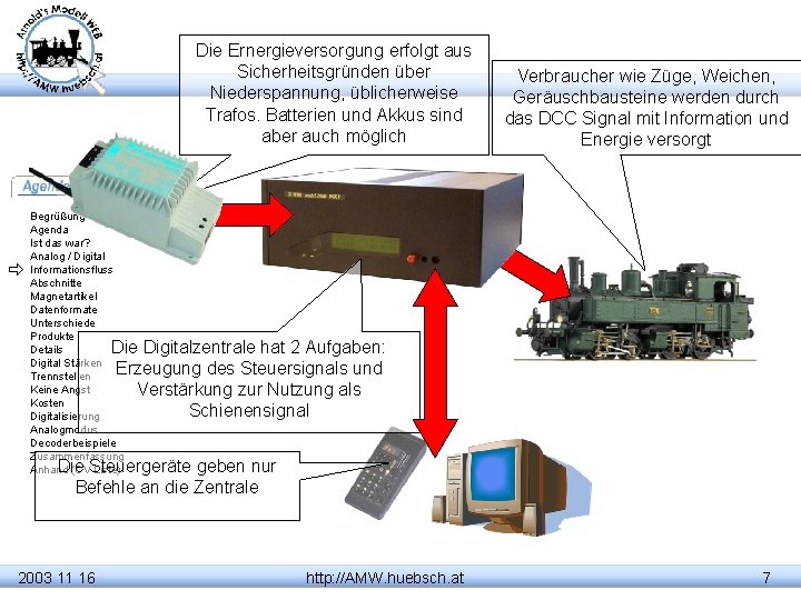 Die Ernergieversorgung erfolgt aus Sicherheitsgründen über Niederspannung, üblicherweise Trafos. Batterien und Akkus sind aber