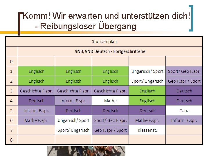 Komm! Wir erwarten und unterstützen dich! - Reibungsloser Übergang n n n Vorbereitungskurs für