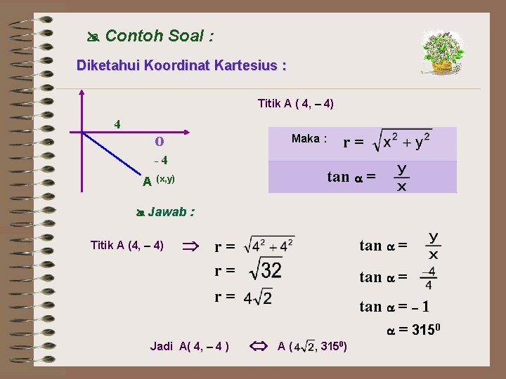  Contoh Soal : Diketahui Koordinat Kartesius : Titik A ( 4, – 4)