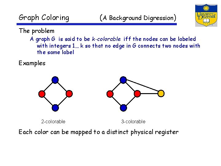 Graph Coloring (A Background Digression) The problem A graph G is said to be