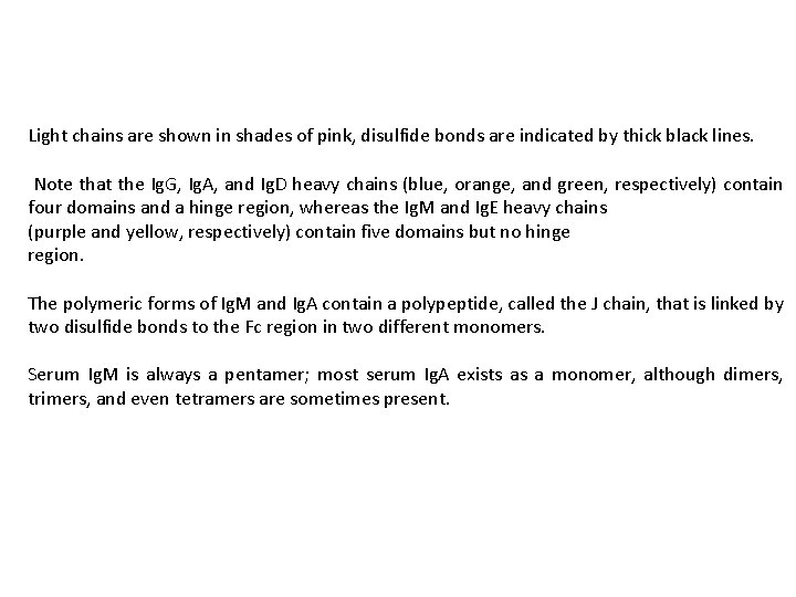 Light chains are shown in shades of pink, disulfide bonds are indicated by thick