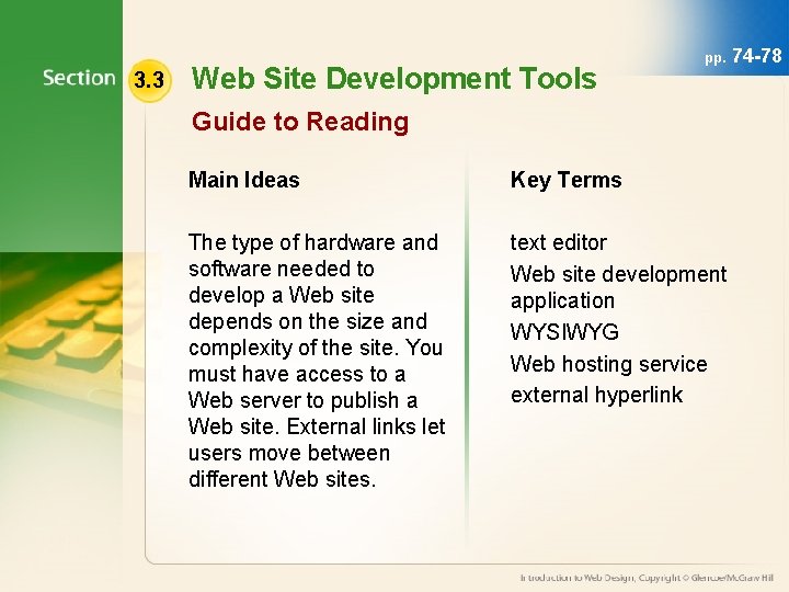 3. 3 Web Site Development Tools pp. Guide to Reading Main Ideas Key Terms