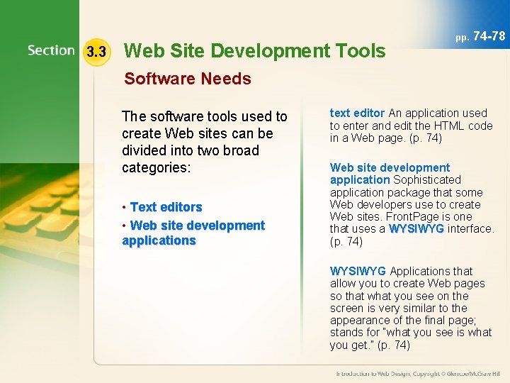 3. 3 Web Site Development Tools pp. 74 -78 Software Needs The software tools