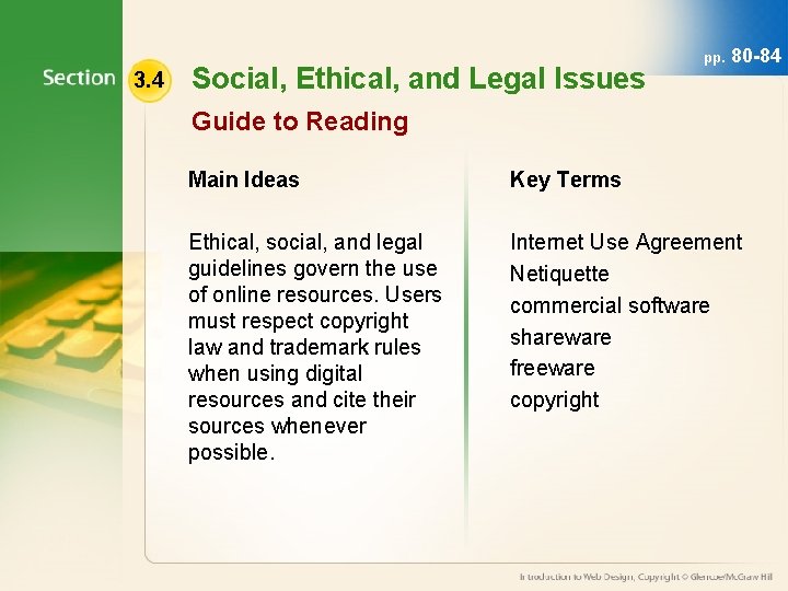 3. 4 Social, Ethical, and Legal Issues pp. 80 -84 Guide to Reading Main