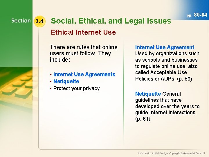 3. 4 Social, Ethical, and Legal Issues pp. 80 -84 Ethical Internet Use There