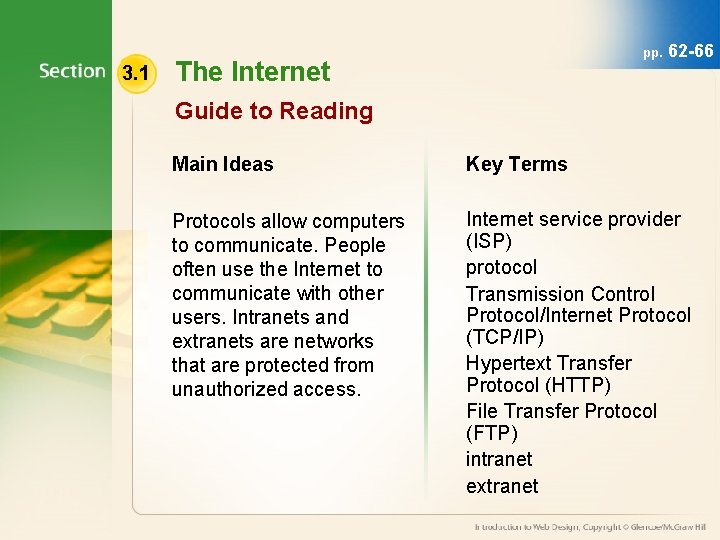 3. 1 pp. The Internet 62 -66 Guide to Reading Main Ideas Key Terms