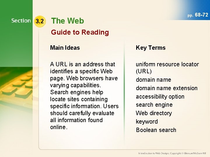 3. 2 pp. The Web 68 -72 Guide to Reading Main Ideas Key Terms
