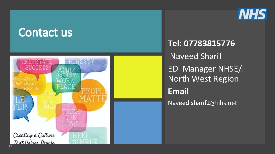 Contact us Tel: 07783815776 Naveed Sharif EDI Manager NHSE/I North West Region Email Naveed.