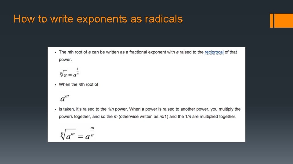 How to write exponents as radicals 