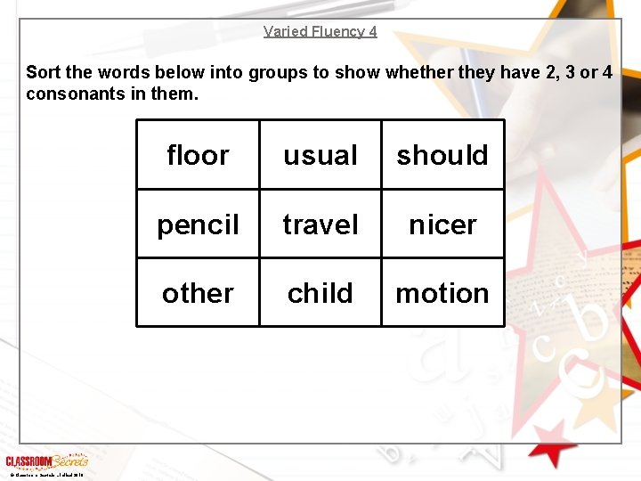 Varied Fluency 4 Sort the words below into groups to show whether they have Varied Fluency 4 Sort the words below into groups to show whether they have