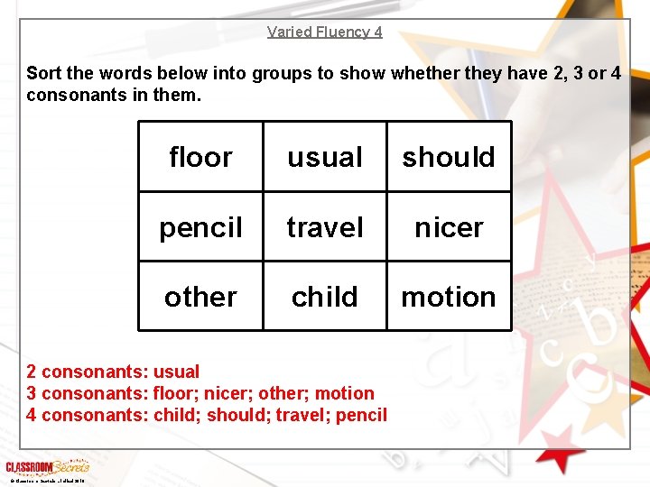 Varied Fluency 4 Sort the words below into groups to show whether they have Varied Fluency 4 Sort the words below into groups to show whether they have