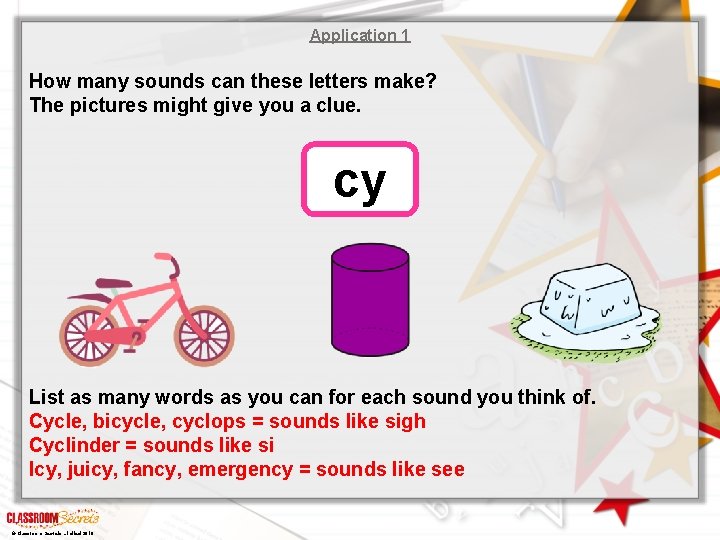 Application 1 How many sounds can these letters make? The pictures might give you Application 1 How many sounds can these letters make? The pictures might give you